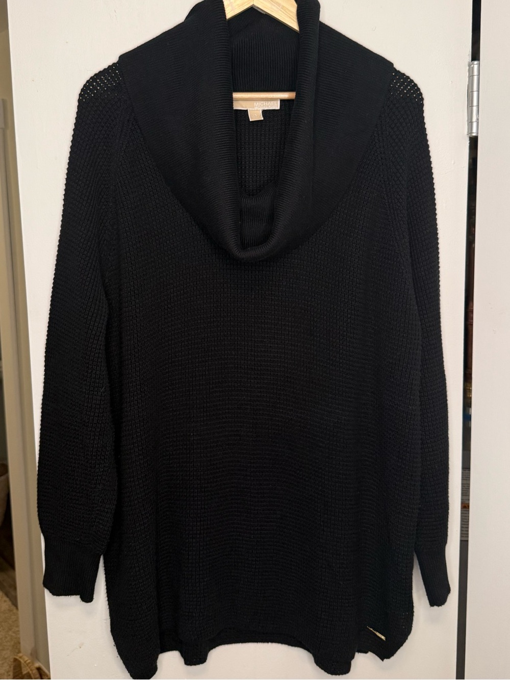 Michael Michael Kors Black Cowl Neck Waffle Knit Sweater 2X